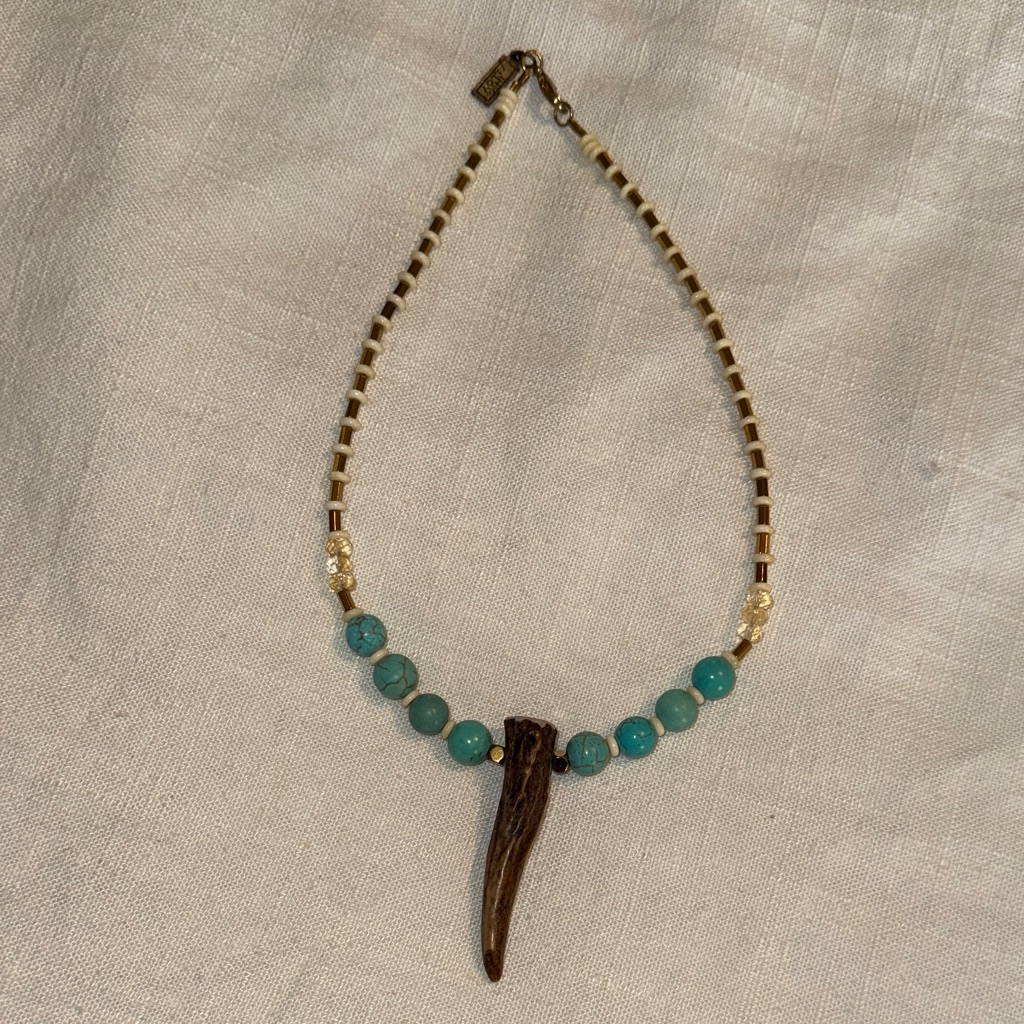 Turquoise And Brown Beaded Necklace With Pendant